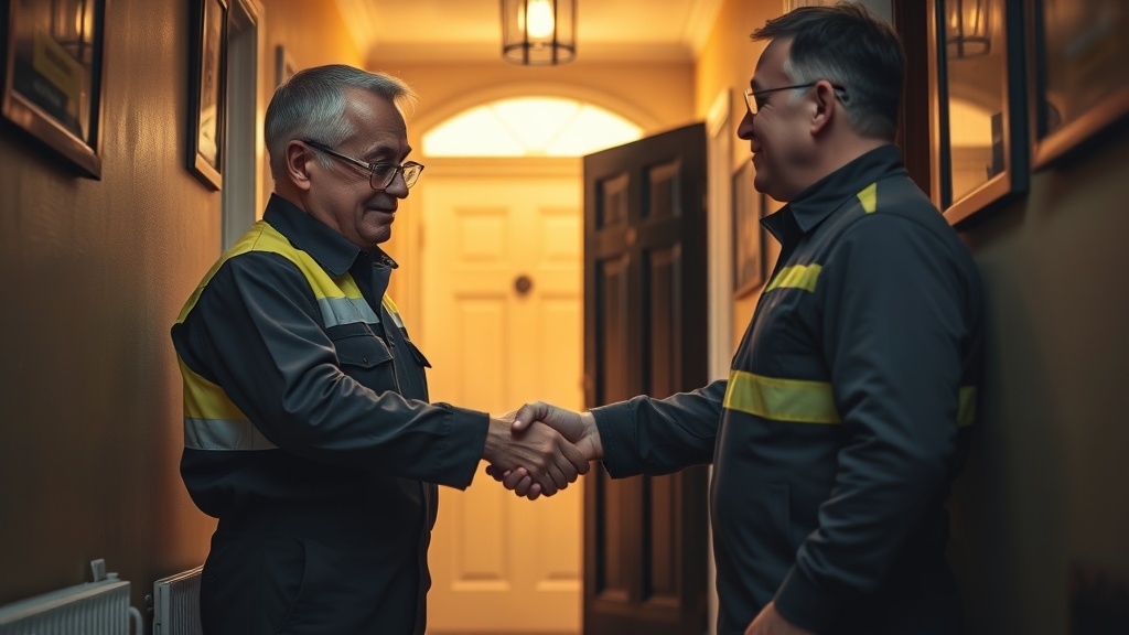 Engineer shaking hands with a Shepherd's Bush homeowner after locating their leak