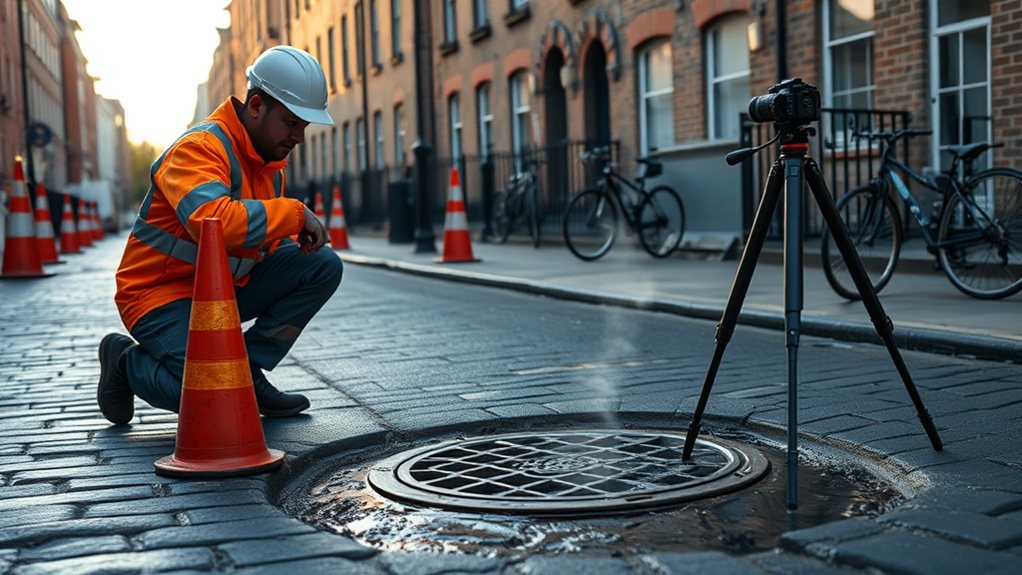 Engineer carrying out water mains leak detection in Shepherd's Bush